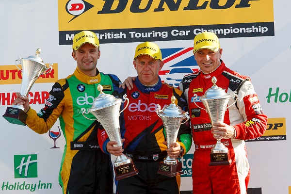 Dave Newsham on the podium with 2014 Champion Collin Turkington and Rob Collard